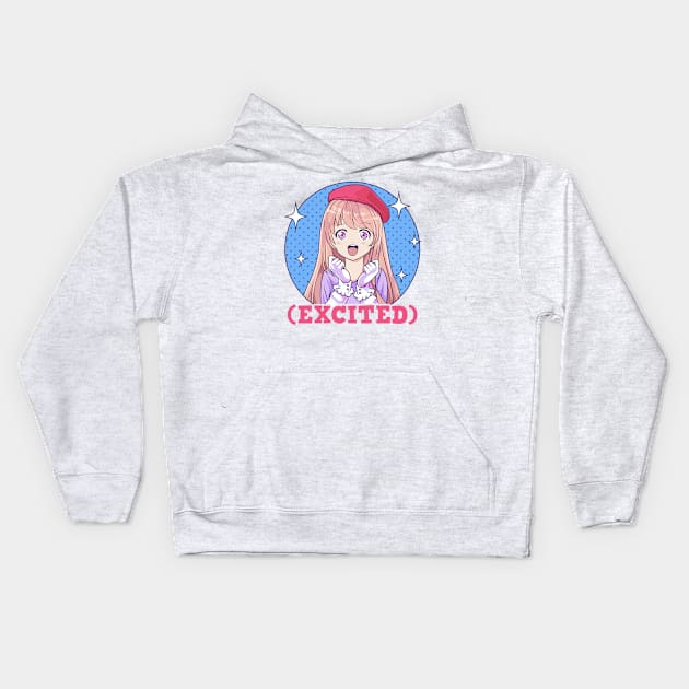 Cute Excited Anime Girl Funny Excited Face Kids Hoodie by theperfectpresents